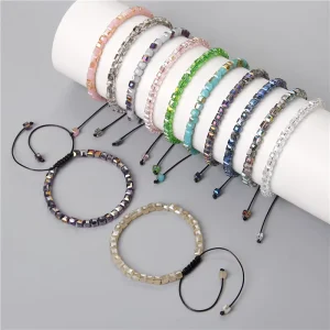 New Fashion Women’s Bracelet 4mm Glass Crystal Beaded Bracelets Macrame Handmade Jewelry for Lady