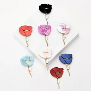 New Fashionable Alloy Enamel Rose Brooches Simple Flower Wedding Brooch Clothing for Decoration Gift