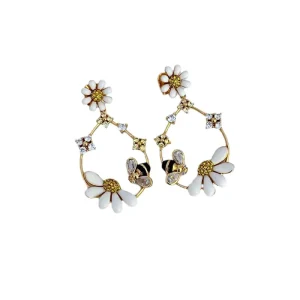 New Fashionable Charm Super Immortal Zircon Enamel Inlaid Bee Daisy Female Exquisite Earrings
