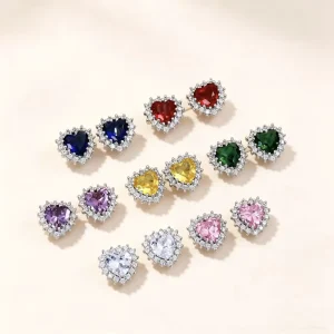 New Fashionable Cute Style Zircon Inlaid Earrings Red Emerald Love Retro Versatile Earrings
