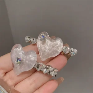 New Fashionable French Love Duckbill Clip Female Super Fairy Rhinestone Alloy Side Clip Cute Broken Hair Bangs Clip