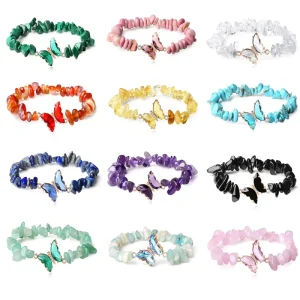 New Fashionable Natural Stone Crystal Butterfly Bracelet Irregular Stone Bead Bracelet Bead Wrist Jewelry Cuff Bracelet
