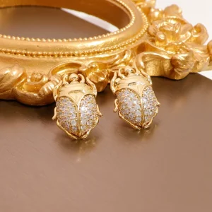 New Fashionable Personality Beetle Ear Stud Colorful Zircon Earrings Copper Alloy Trendy Cute Gold Plate Jewelry for Ladies Gift