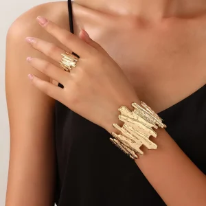 New Fashionable Pleated Geometric Splicing Open Bracelet Ring Women’s Personalized Trendy Holiday Accessories Jewelry