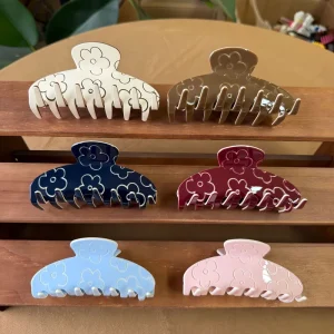 New Fashionable Simple Floral Two Tone Shark Clip Versatile Unique Acetate Women’s Hair Clip Daily