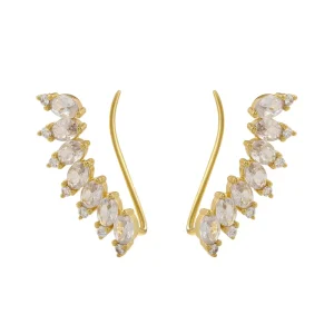 New Fashionable Womens Water Droplets Charm Claw Set Elliptical Creative Curved Wings Double Row Diamond Drop Earrings