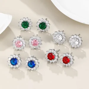 New Fashionable and Stylish Flower Shaped Colored Earrings for Women Creative and Personalized Zircon Earrings