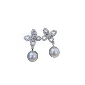 New Fashionable and Versatile Light Luxury Pearl Full diamond butterfly Earrings for Women