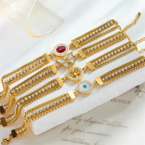 New Fine Jewelry Bracelets Bangles Trendy Butterfly Tree Eye Design Chainette Et Bracelet Pour Femme with Stainless Steel