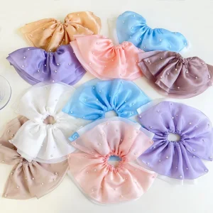 New Four Layer Mesh Pearl Large Scrunchie High End Light Luxury Lace Coiled Hair Rope Hair Accessory