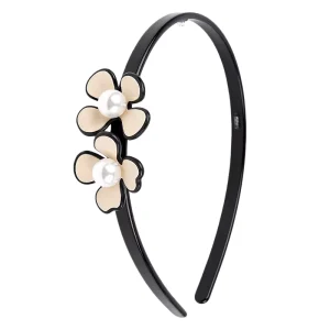 New French Styles High end Fashion Hair Accessories for Women 3mm Thick Beige Acetate Flower Rhinestone Large Headband Gift (120