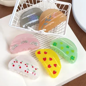 New Fresh Fruit Design Summer Shark Clip Women Simple Fashionable High Ponytail Acrylic Hair Grab Claw