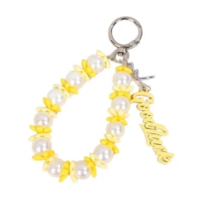 New Fresh Petal Pearl Beaded Keychain English Letter Pendant Phone Chain Miu Style Bag Charm Accessory