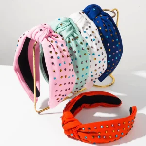 New Fresh and Sweet Colorful Full Diamonds Wide Edges Knot Headband Daily Outdoor Hair Accessories
