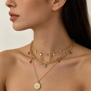 New Geometric Circular Tassel Necklace Alloy Tassel Necklace Accessory Women’s Summer Pendant Layered Necklace