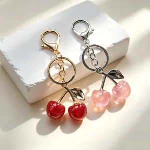 New Glitter Acrylic Cherry Keychain Cute Lobster Clasp Key Ring Mini Bag Charm Backpack Pendant Exquisite Small Gift Ornament