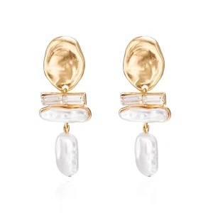 New Gold Alloy Irregular Pearl Tassel Earrings for Women’s Fashion Trend of Pearl Dangle Earrings