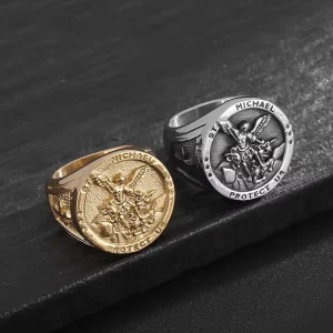 New Gold-Plated Titanium Steel Ring Men’s Vintage Hip-Hop Style Archangel St. Clair Exorcism Fashion Jewelry for Children