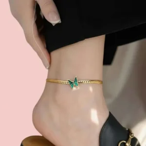 New Green Bow 18 Gold Fade Stainless Steel Anklet