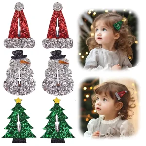 New Halloween Christmas Hair Accessories for Girls Pumpkin Bat Magic Hat Christmas Tree Snowman Hat BB Glitter Party Hair Clip