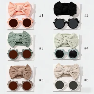 New Handmade Children’s Hair Accessories Cute Polyester Hair Band Babies Summer Heart Shaped Sunglasses Infants Two Piece Set