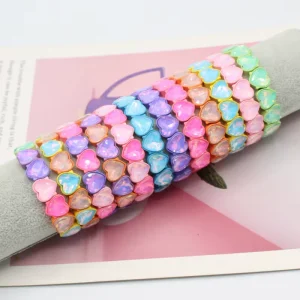 New Handmade Heart Crystal Rhinestone Bracelet Zinc Alloy Elastic Twinkle Enamel Tile Bracelet for Women