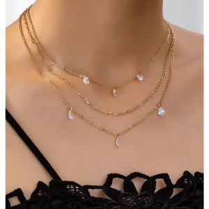 New Korean Design Multi layer Water Drop Necklace for Women Stackable Fashion Chain Necklaces Accessory for Women