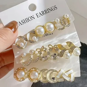 New Korean Gold Trendy Zircon Stud Earring Set for Women Butterfly Flowers Imitation Pearl Earrings Girl Party Jewelry
