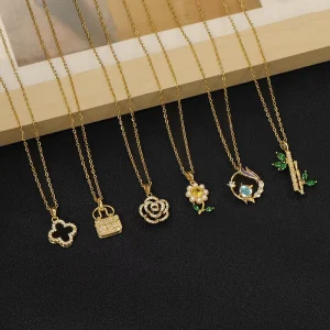 New Korean Jewelry Necklace Fairy Temperament Joker Simple Love Pearl Clavicle Chain Bamboo Copper Pendant Necklaces