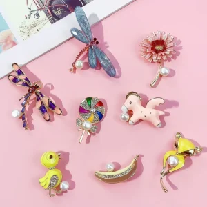 New Korean Version Cute Cartoon Drip Oil Freshwater Pearl Gold Plated Alloy Wedding Children’s Brooch Flower Gift Party Clothing