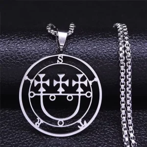 New Lucifer Sign Stainless Steel Necklace Casual Pendant Jewelry for Men Women Key Decoration