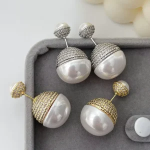 New Luxe Micro Pave Pearl Ball Earrings Timeless Elegance Fashion Jewelry Accessories