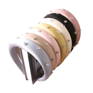 New Luxury Satin Wide Headbands Rhinestone Korean Style Women Girls Fashion Hair Accessories Scrunchies 14cm