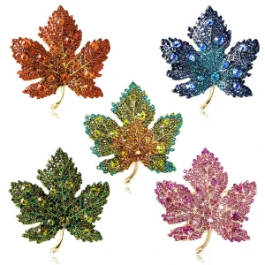 New Luxury Women’s Rhinestone Crystal Leaf Brooches for Clothing and Jewelry Accessories