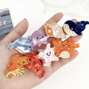 New Marine Themed Acetate Hair Claw Clip Dolphin Whale Design Mini Non Slip Clips for Half Up Hairstyles Daily Use
