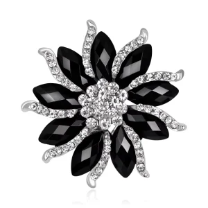 New Men’s and Women’s Crystal Brooches Classic Rhinestone Women’s Brooches Black Alloy Chest Flower Jewelry Gifts