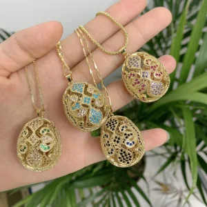 New Model Women Accessories Jewelry Fashion Colorful CZ Gold Plated Charm Pendant Necklace Popular CZ Jewelry Pendant Chain