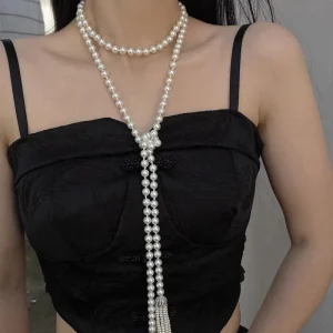 New Multi Layer Imitated Pearl Beaded Necklace for Women Elegant Ladies Long Necklaces Accessories Fashion Jewelry