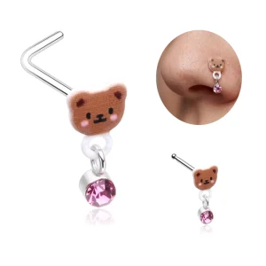 New Nose Piercing L Shape Teddy Bear Nose Nostril 20G Stainless Steel Piercing Fashion Body Jewelry for Women Men