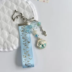 New Oil Painting Ocean Notes Dolphin Hanging Decoration Girly Bag Charm Bow Knot Keychain Ins Style