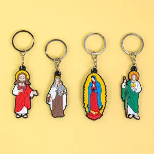 New One Piece Rubber Christian Religion Blessed logo Charm Keychain Ring Custom Cartoon Keychains in Bulk for Bag