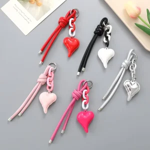 New PU Leather Cord Heart Keychain Hand woven Fashion Versatile Bag Charm Accessory Keychain for Women