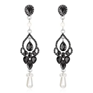 New Pearl Water Diamond Bridal Earrings Full of Diamond Water Droplets Long Style Water Droplets Retro Pendant Earrings