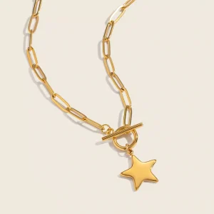 New Pentagonal Star Stainless Steel Link Chain Pendant Necklace Trendy Design for Women