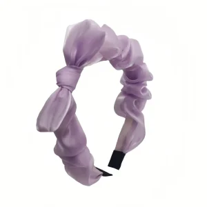 New Pleated Satin Bow Headband Hair Accessories with Mesh Elegant and Comfortable Hairband
