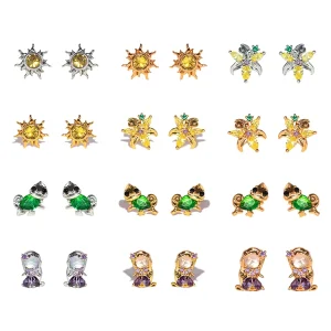 New Princess Style Copper Earrings Set Zircon Brass Earrings Set 18k Gold Plated Fashion Simple Stud for Women