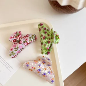 New Printed Acrylic Hair Claw Vintage Floral Retro Sun Moon Stars Design Handmade8cm Elegant Stylish Graceful Hair Accessory