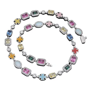 New Product Hiphop Rap Multi Color Gemstone Motif for Women Men Brass Dainty Fashion Jewelry Necklace