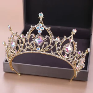 New Retro Engagement Bridal Rhinestone Gold Plated Zinc Alloy Baroque Crown Crystal Wedding Tiara Hair Accessories