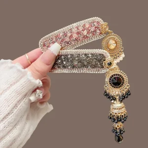 New Rhinestones Pearl Hairpin Water Drop Long Chains Retro Fringe Magnificent Hair Clip Elegant Costume Headwear